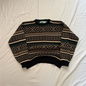 Vintage earth tone patterned knit sweater Men’s L